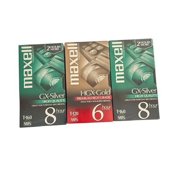 Maxell VHS Tapes Lot of 3 T 120 T 160 Two‎ 8 hour, One 6 hour - Picture 1 of 3